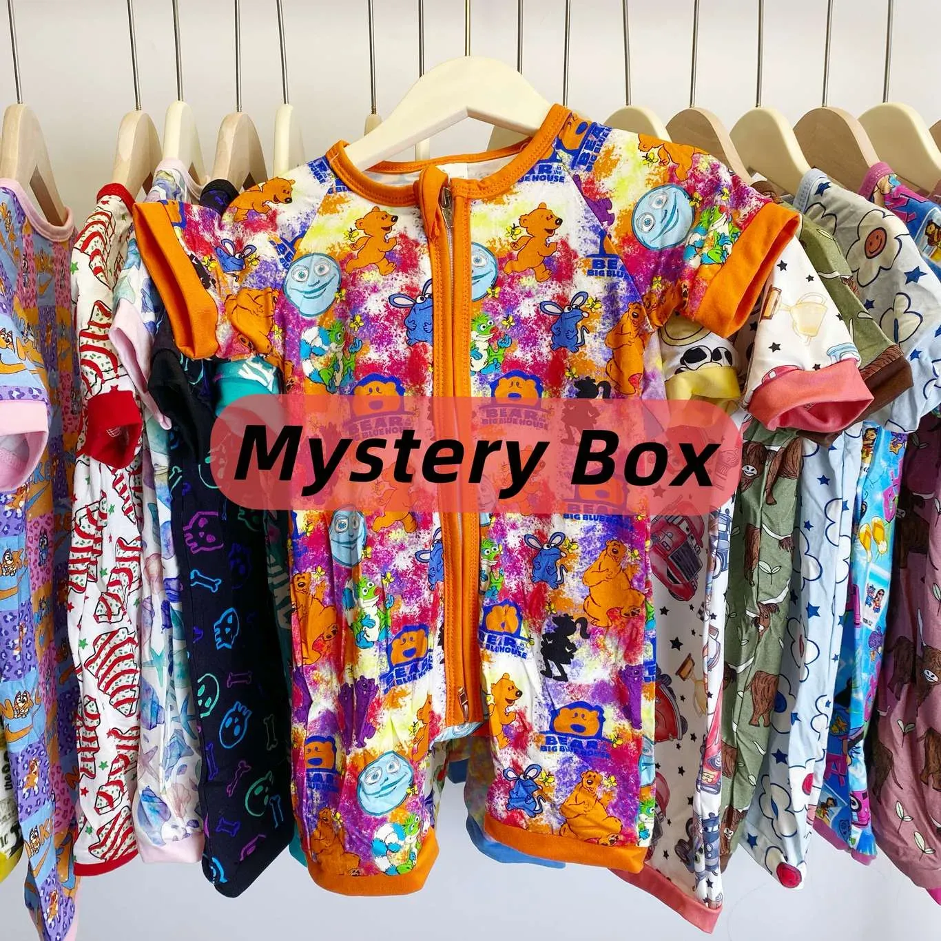 china wholesale whatnot ready to ship blind box bamboo clothes toddler sleepers character print baby bamboo zippy pajamas mystery b company china factory