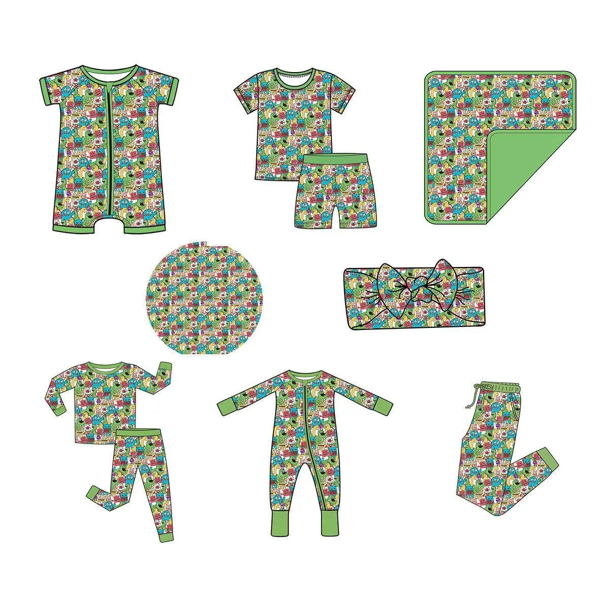 china wholesale whatnot ready to ship blind box bamboo clothes toddler sleepers character print baby bamboo zippy pajamas mystery b company china supplier