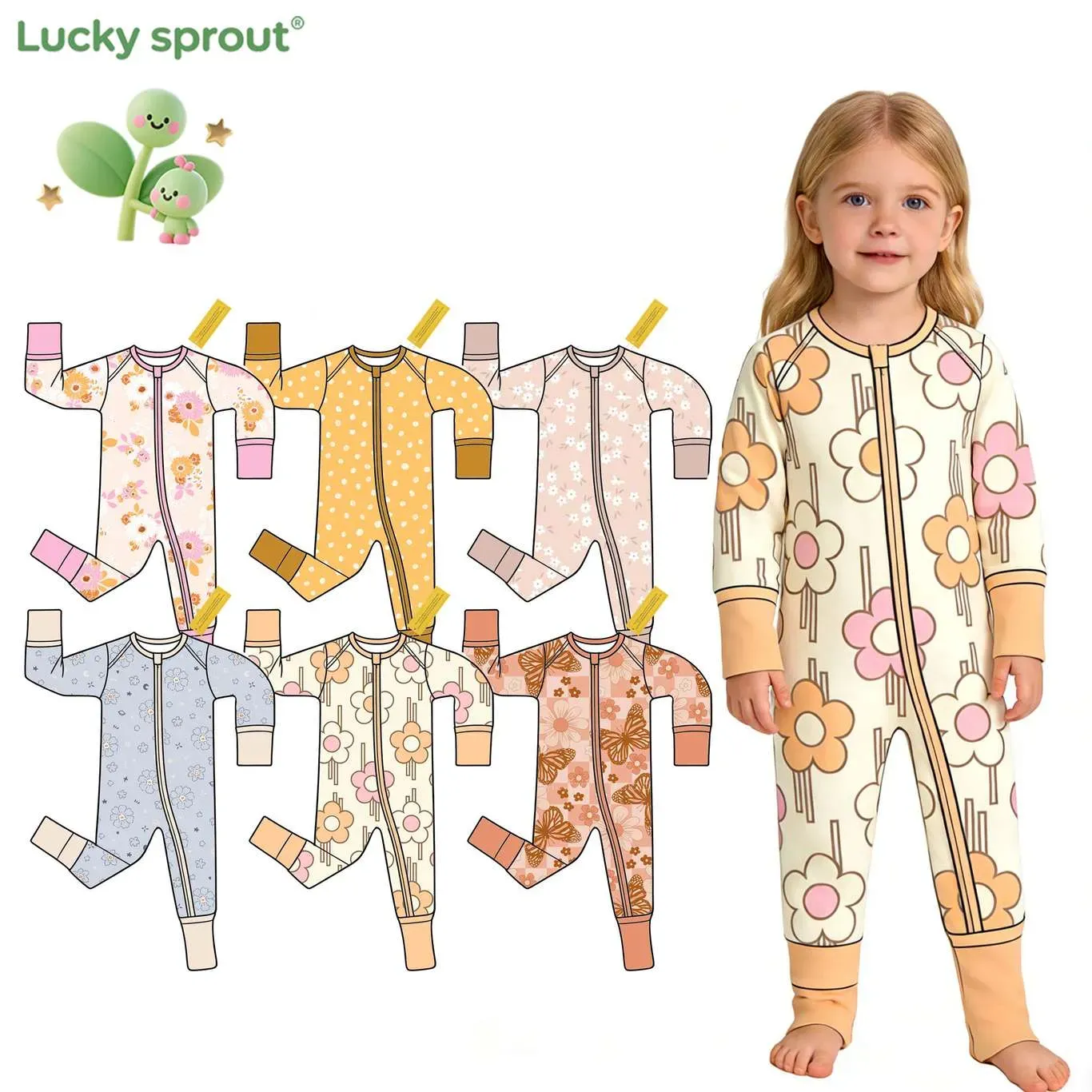 china wholesale whatnot ready to ship blind box bamboo clothes toddler sleepers character print baby bamboo zippy pajamas mystery b company china supplier