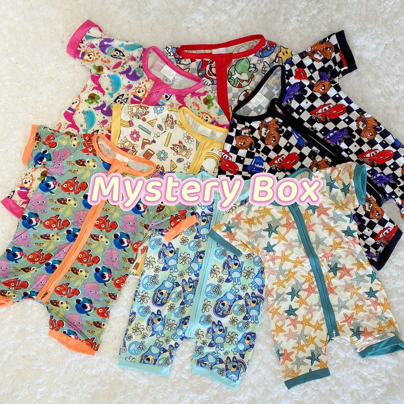 professional western Ready To Ship Bamboo Viscose Baby Pajamas Soft Random Size And Print Baby Zipper Wholesale Mystery Box OEM organic service wholesale